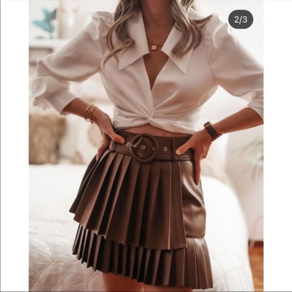 Zara faux leather pleated mini skirt
